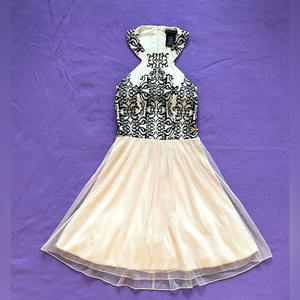 Xtraordinary Powder pink Black Sparkle Open Back formal dress Junior Size 3